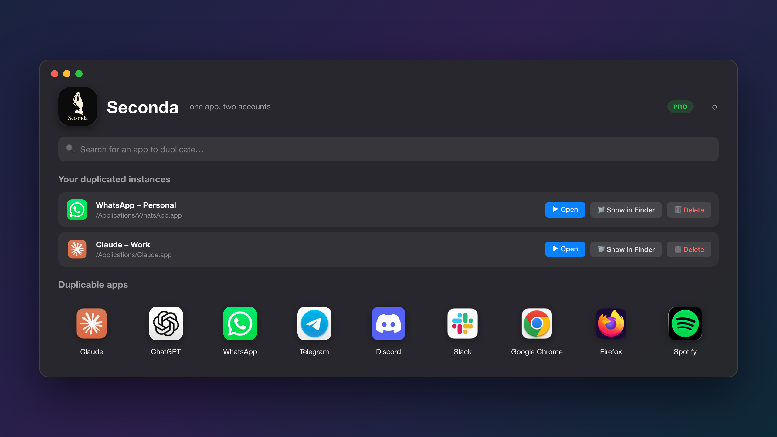 Seconda app screenshot