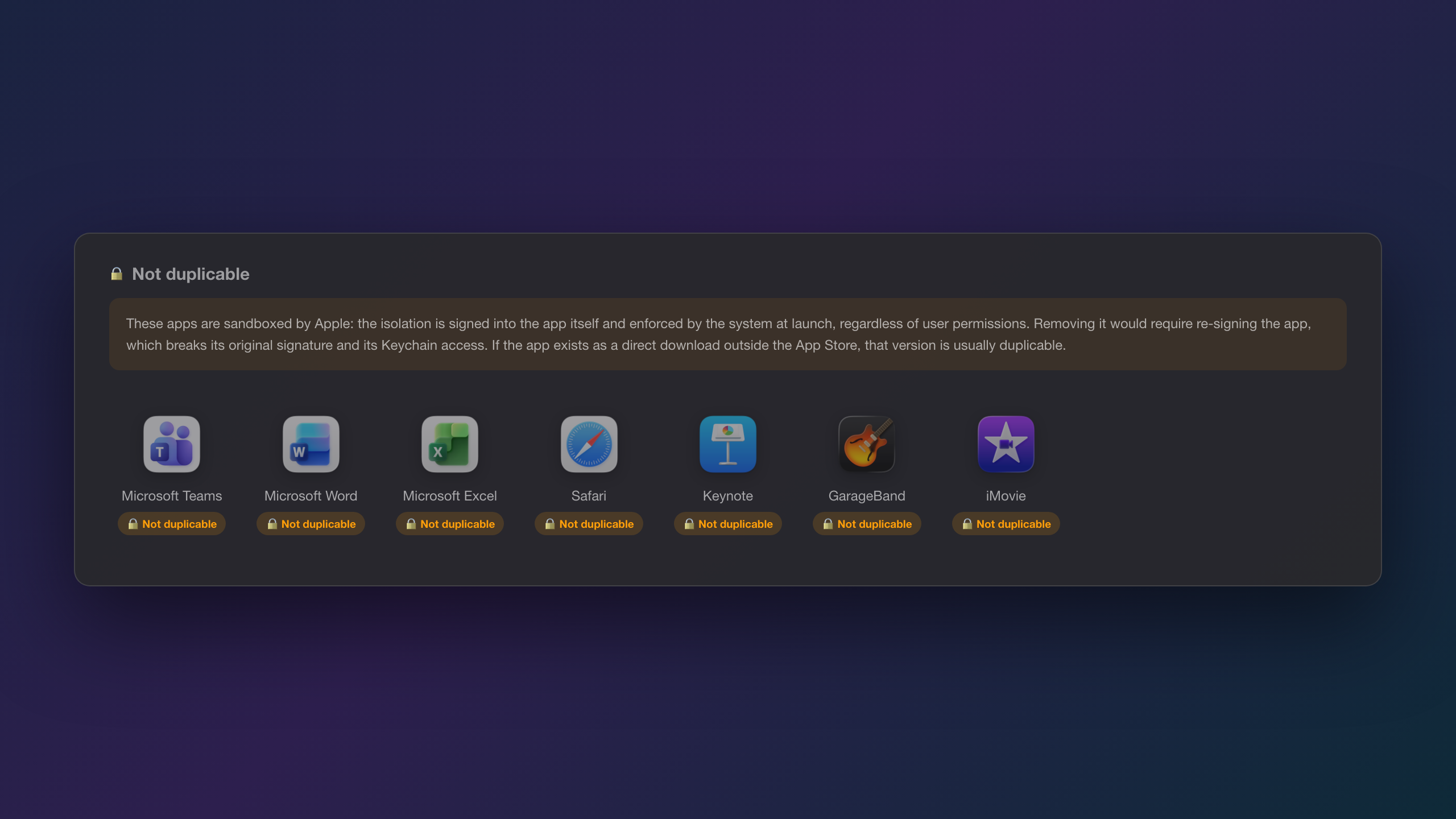 Apps no duplicables